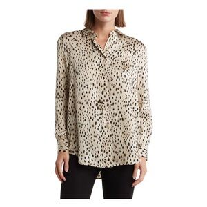 Long Sleeve Satin Button-Up Blouse by T Tahari